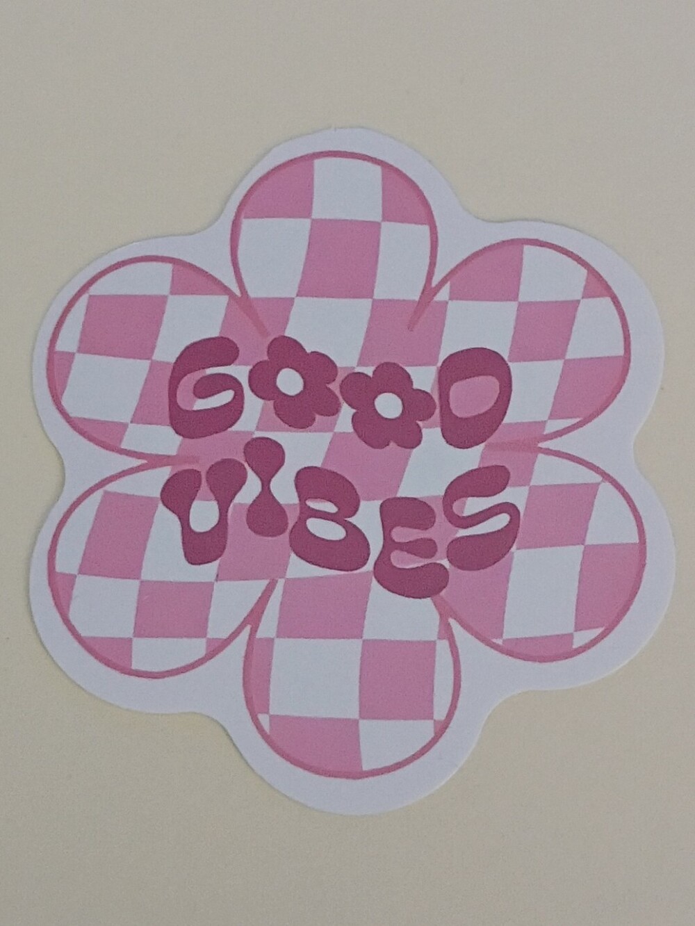 10/$10 Stickers - Good Vibes - Pink Checkered Flower & Flower 'O' Letters